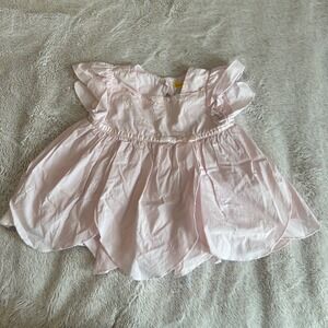 Gymboree Vintage Y2K 2004 Pink Embroidered Petal Hem Dress 6-9 Months ‎ Bow